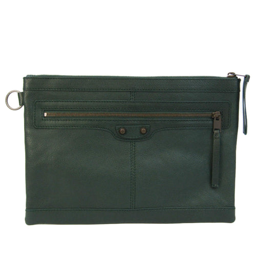 Balenciaga Clip Green Leather Clutch Bag (Pre-Owned)