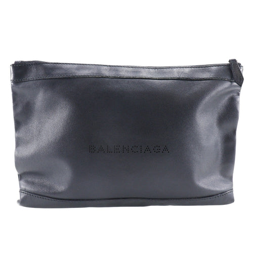 Balenciaga Navy Black Leather Clutch Bag (Pre-Owned)