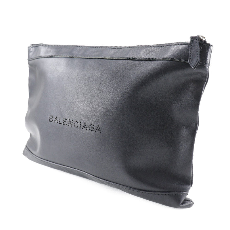 Balenciaga Navy Black Leather Clutch Bag (Pre-Owned)