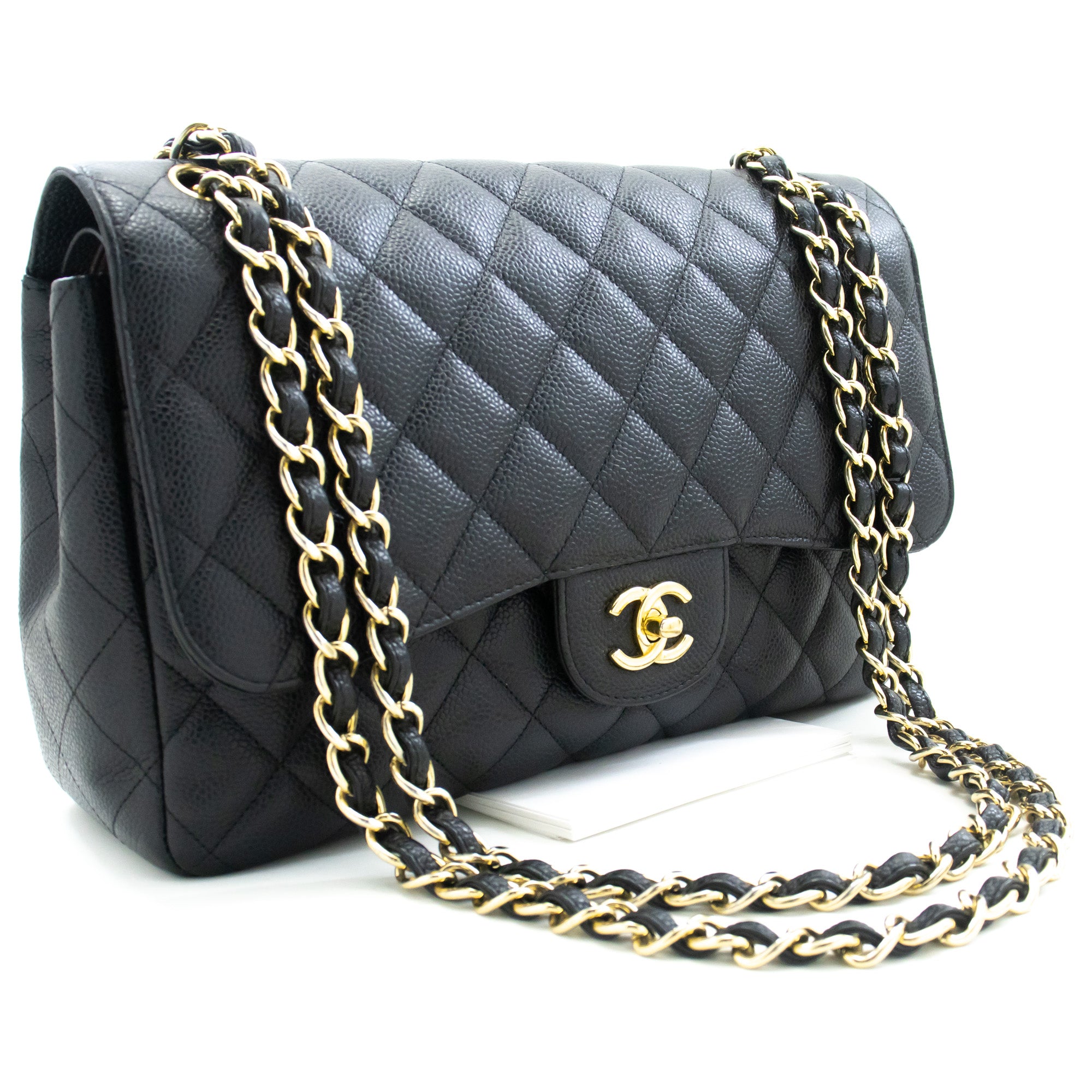 Chanel Double Flap Black Leather Shoulder Bag (Pre-Owned)