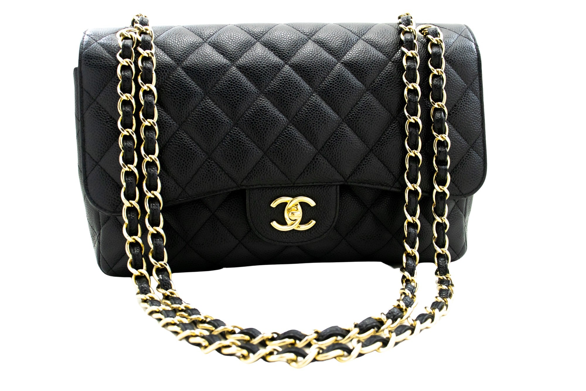 Chanel Double Flap Black Leather Shoulder Bag (Pre-Owned)