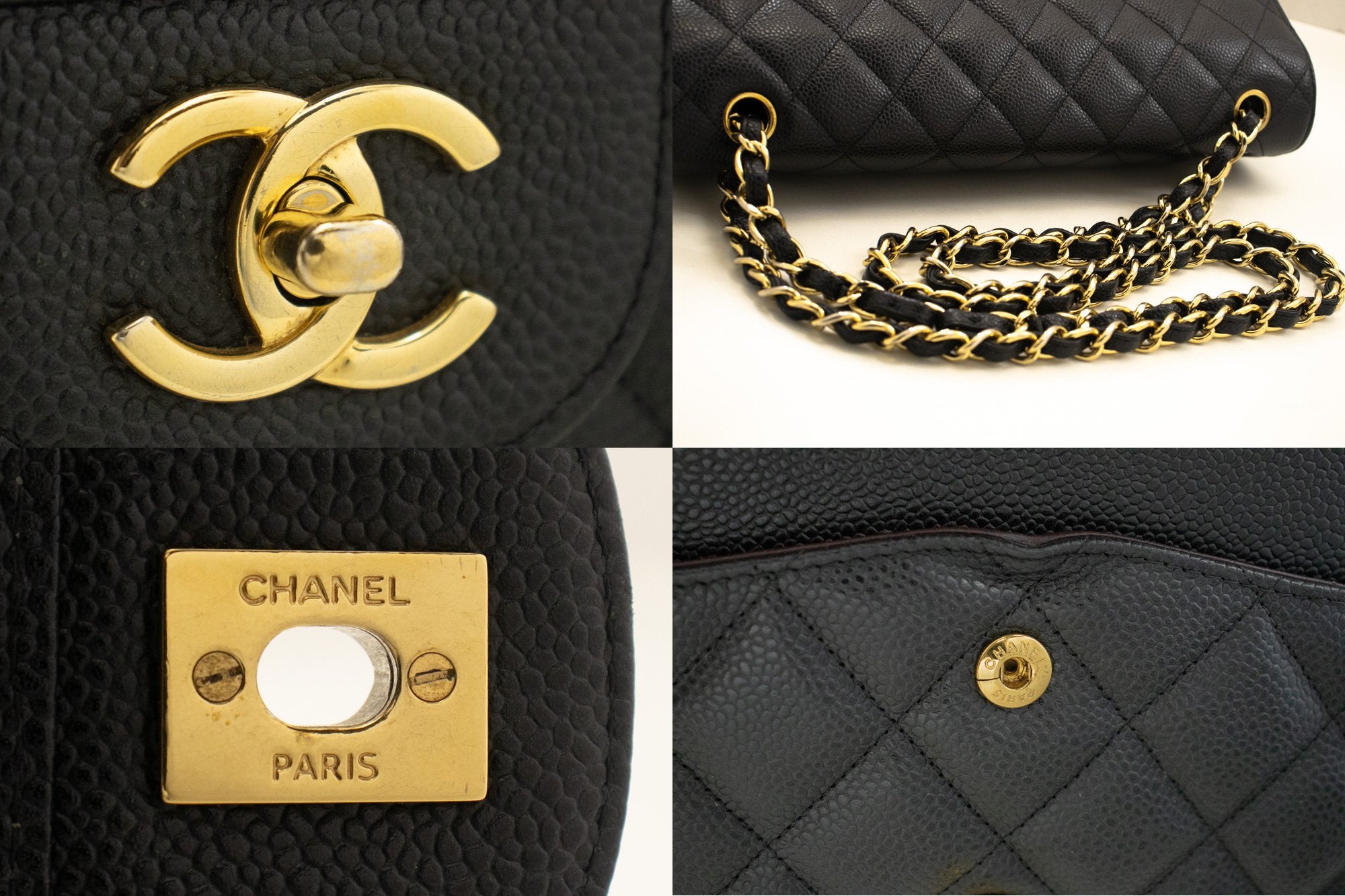 Chanel Double Flap Black Leather Shoulder Bag (Pre-Owned)