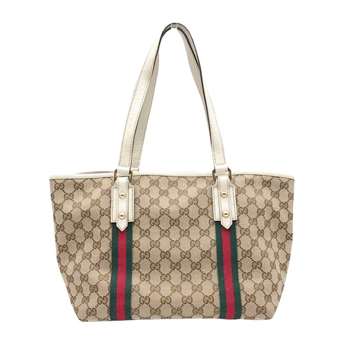 Gucci Cabas Beige Canvas Tote Bag (Pre-Owned)