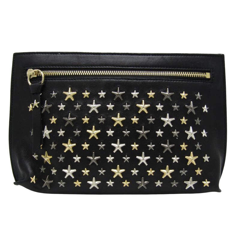 Jimmy Choo Star Studs Black Leather Clutch Bag (Pre-Owned)