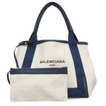 Balenciaga Navy Cabas White Canvas Handbag (Pre-Owned)