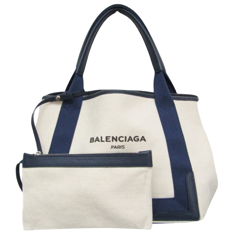 Balenciaga Navy Cabas White Canvas Handbag (Pre-Owned)