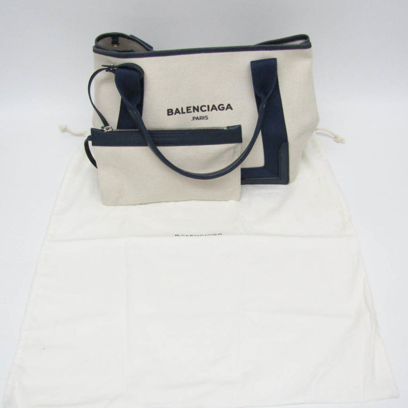 Balenciaga Navy Cabas White Canvas Handbag (Pre-Owned)