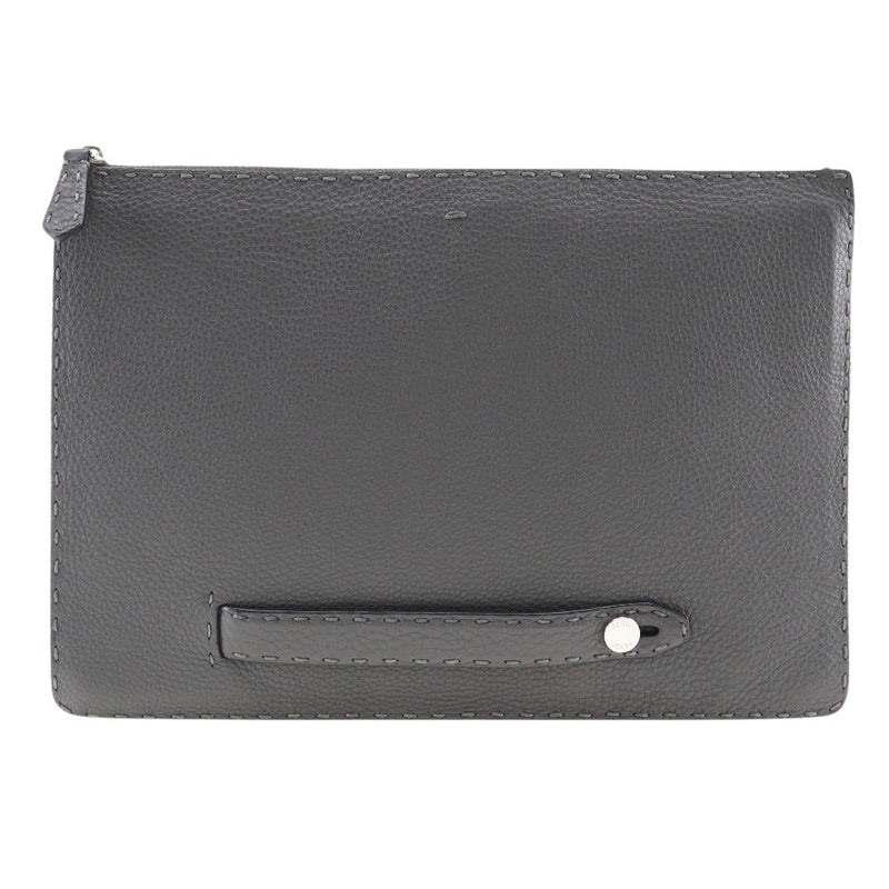 Fendi Selleria Grey Leather Clutch Bag (Pre-Owned)