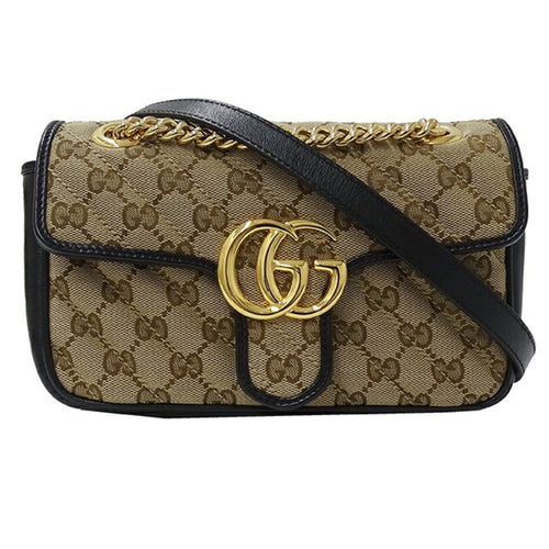 Gucci Gg Marmont Beige Canvas Shoulder Bag (Pre-Owned)