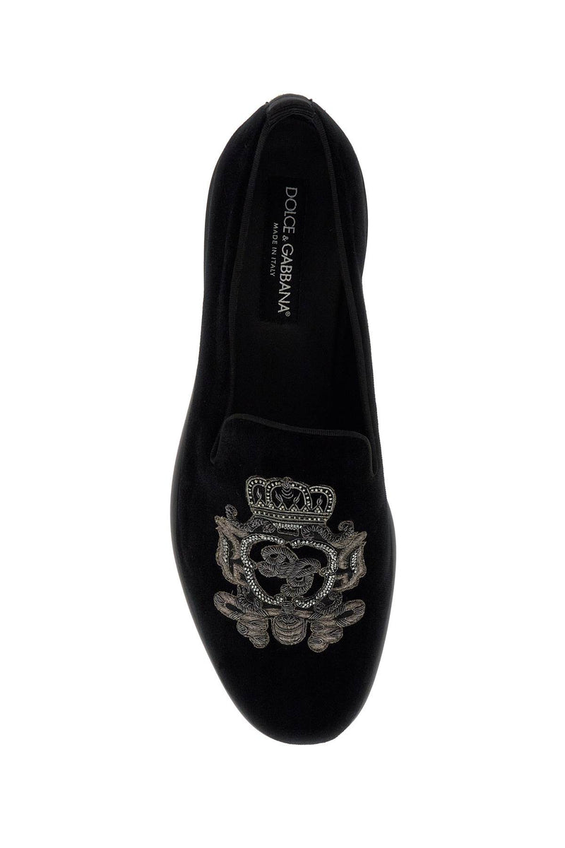 Dolce & Gabbana Men's Embroidered Velvet Loafers