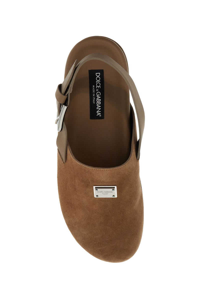 Dolce & Gabbana Men's Suede Leather Clogs With Logo Plate