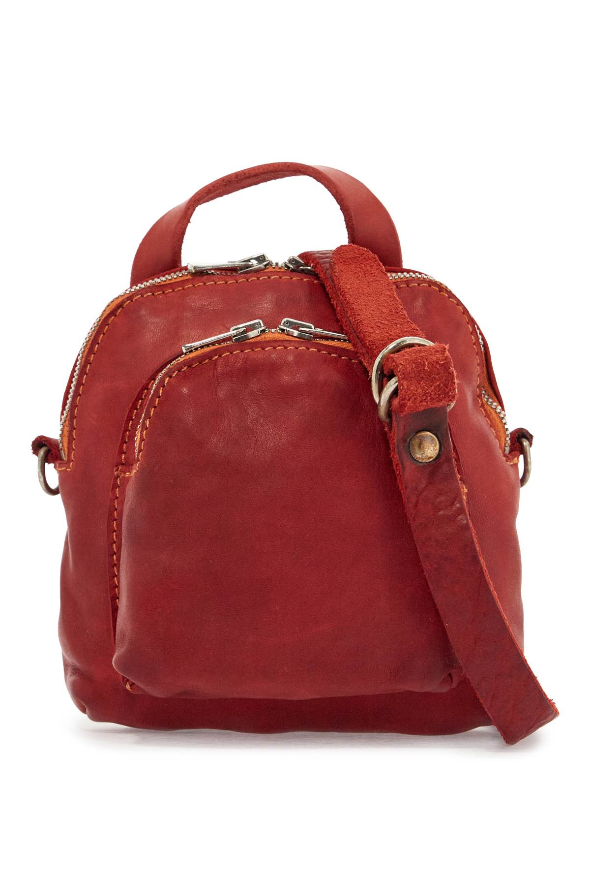 Guidi Men's Mini Red Leather Backpack Handcrafted With Adjustable Shoulder Strap And Front Pockets