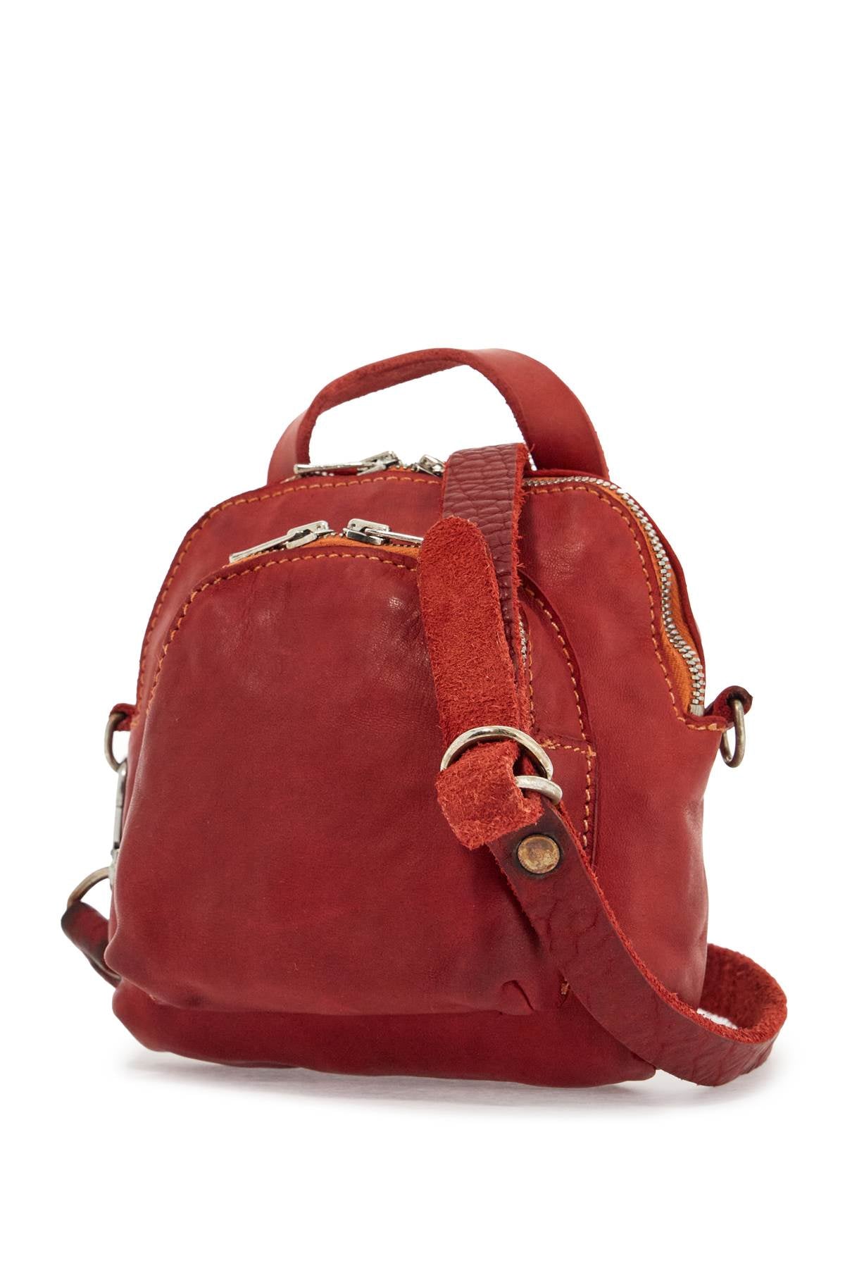 Guidi Men's Mini Red Leather Backpack Handcrafted With Adjustable Shoulder Strap And Front Pockets