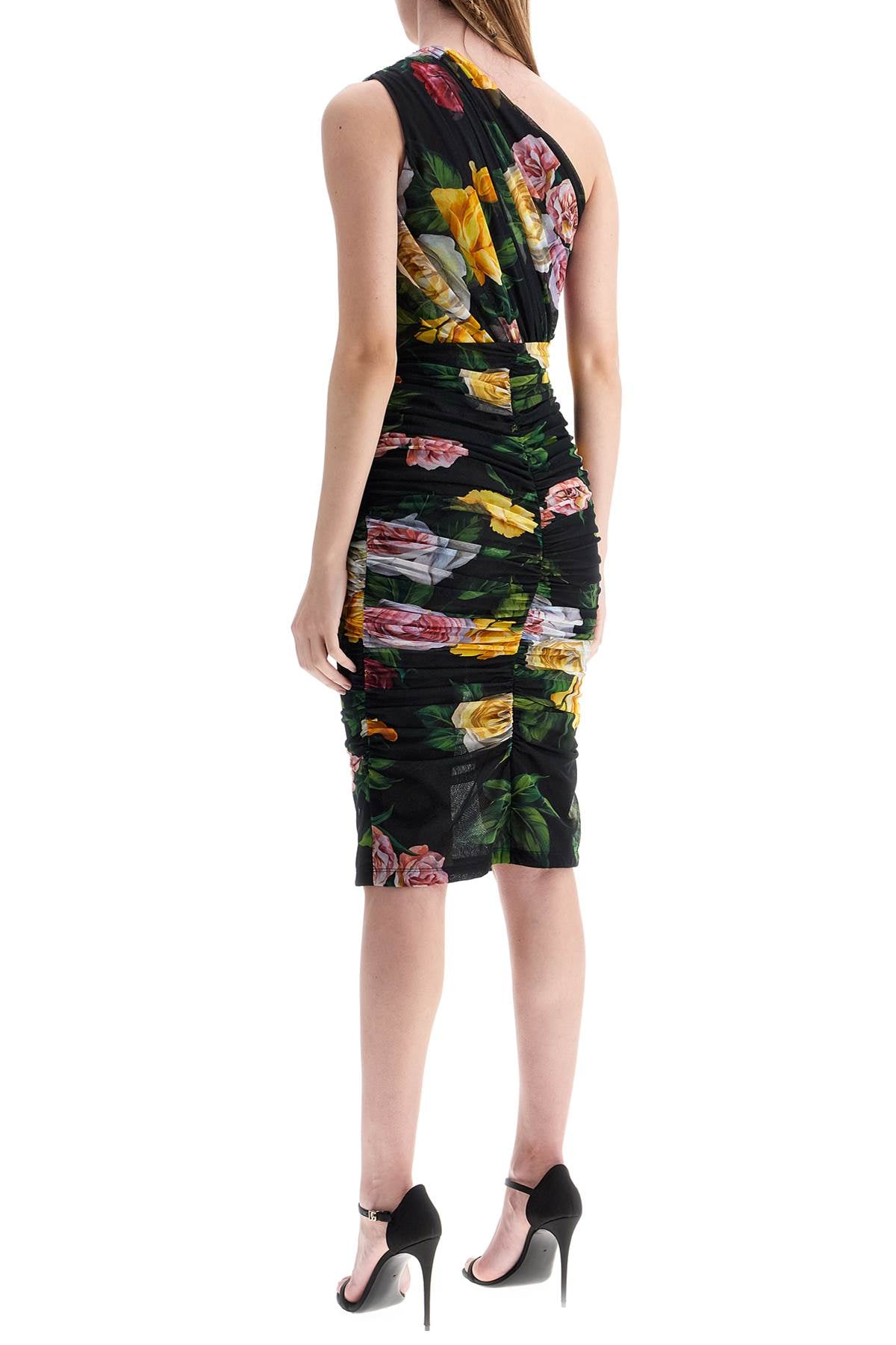 Dolce & Gabbana Women's Elegant Black Dress In Polyamide With Floral Pattern For Cocktails And Evenings