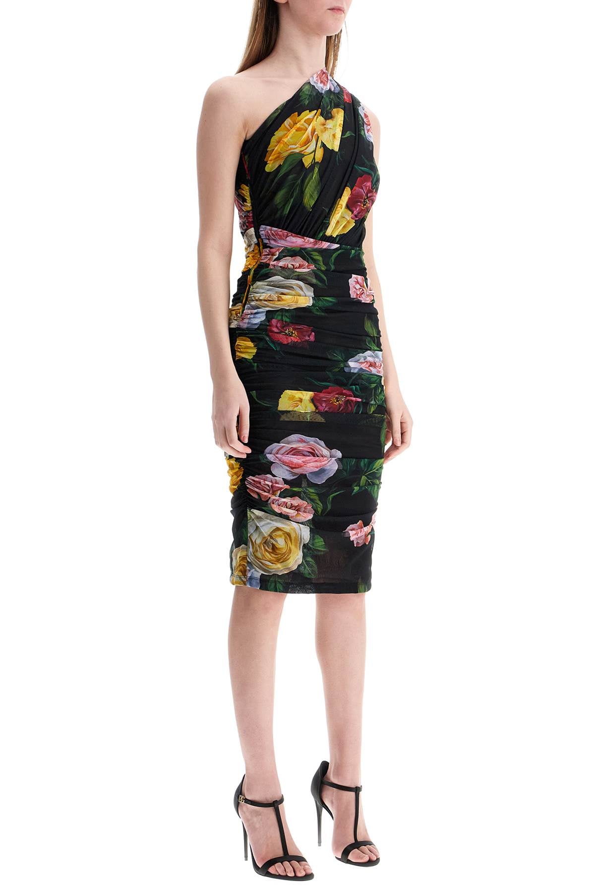 Dolce & Gabbana Women's Elegant Black Dress In Polyamide With Floral Pattern For Cocktails And Evenings