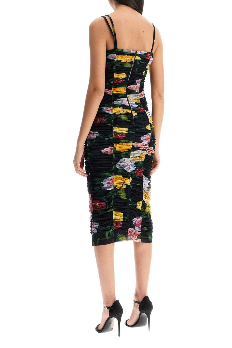 Dolce & Gabbana Women's Black Floral Midi Synthetic Dress