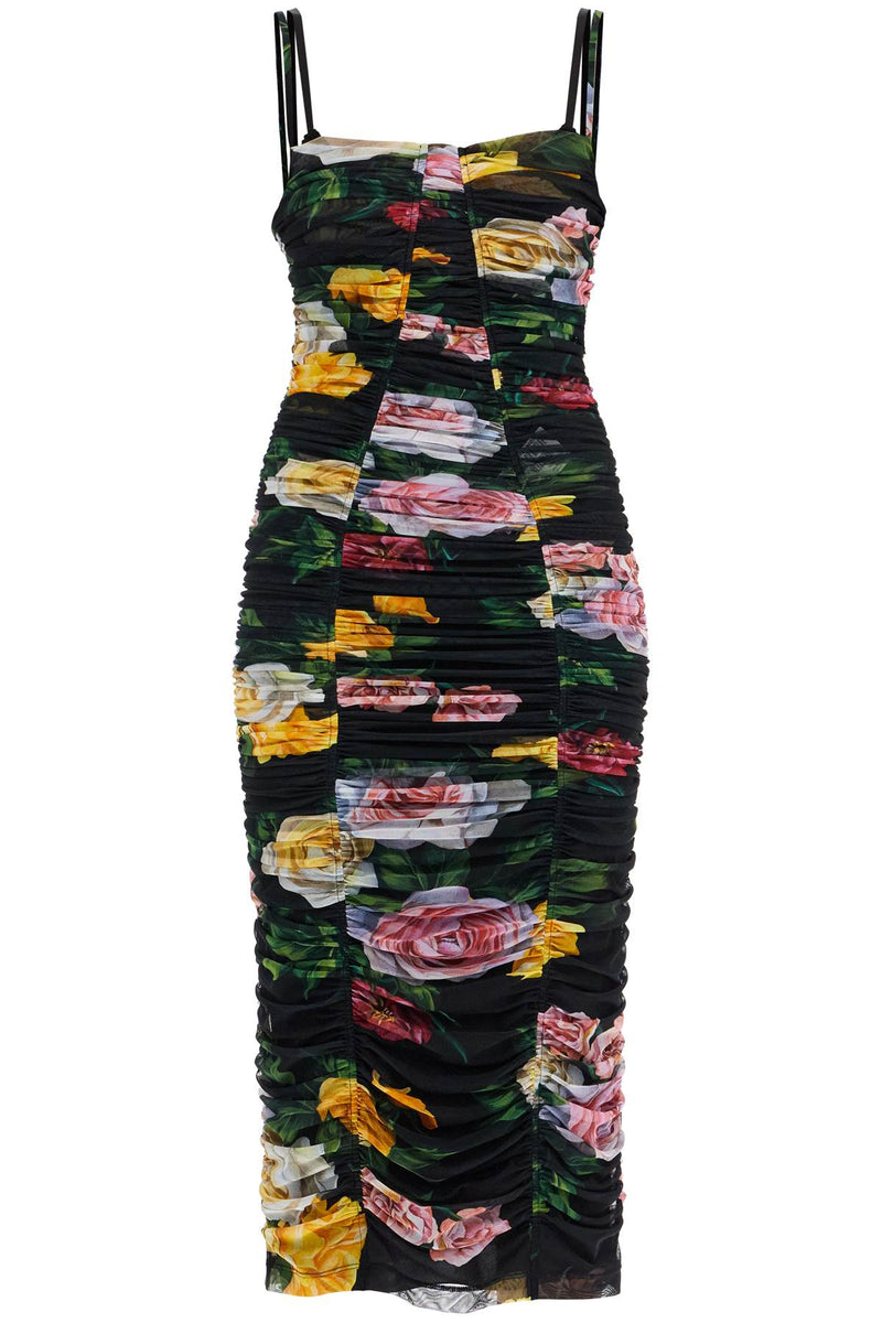 Dolce & Gabbana Women's Black Floral Midi Synthetic Dress