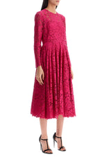 Dolce & Gabbana Women's Shocking Pink Floral Lace Midi Dress