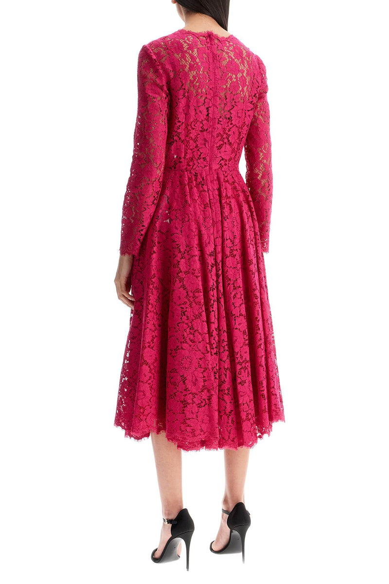 Dolce & Gabbana Women's Shocking Pink Floral Lace Midi Dress