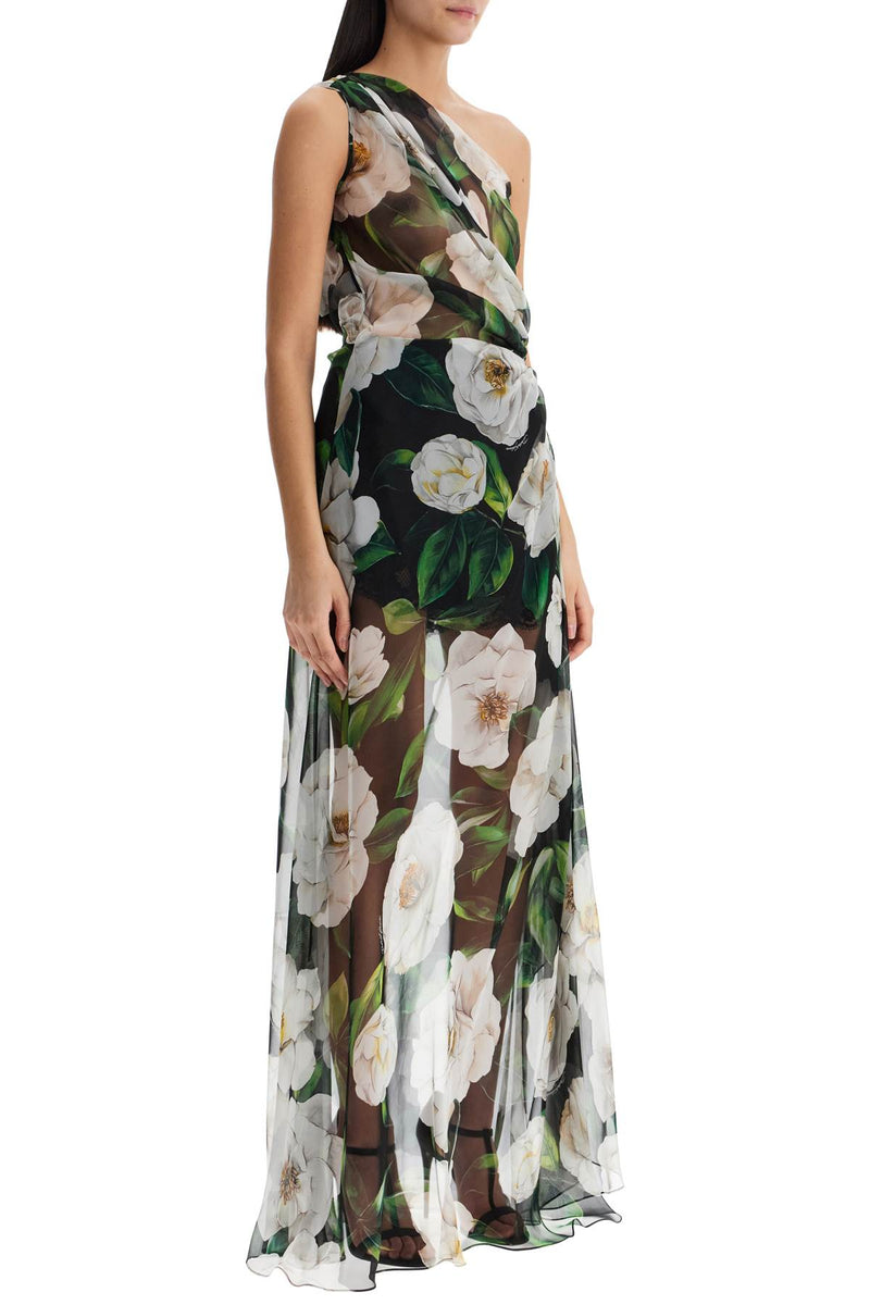 Dolce & Gabbana Women's Long One-Shoulder Floral Silk Dress