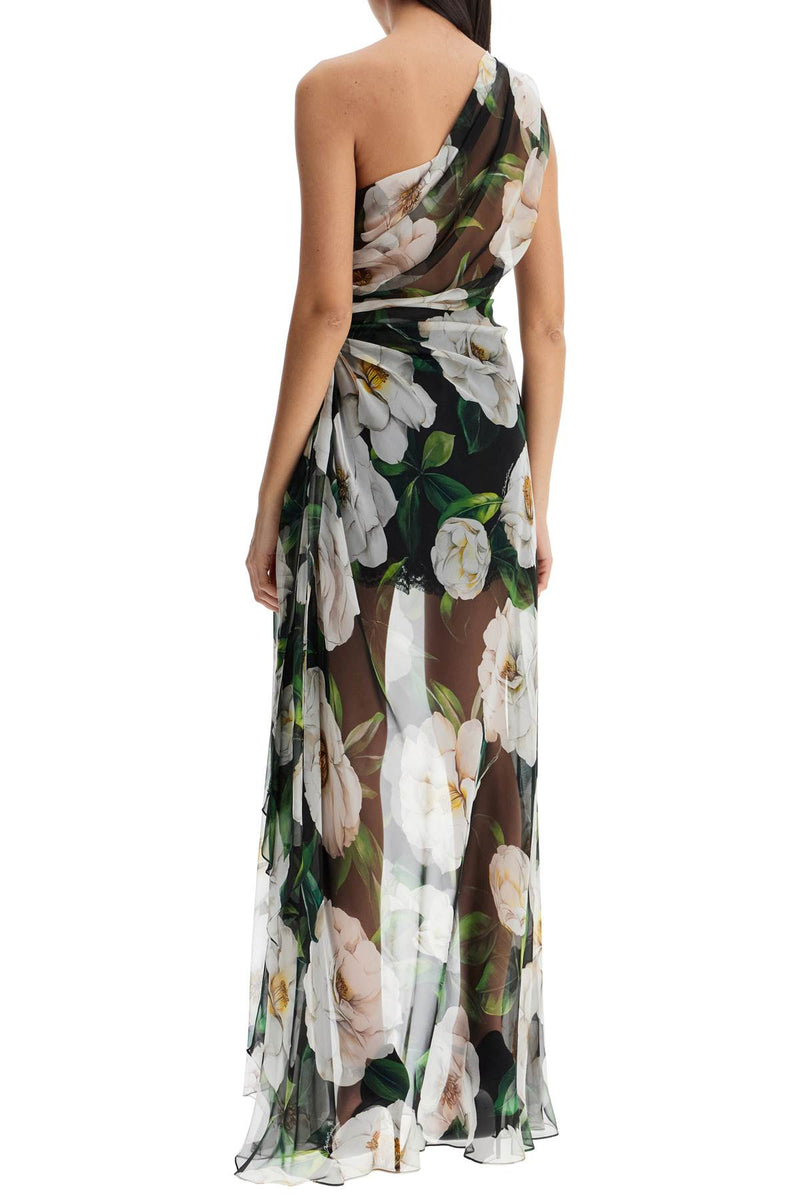 Dolce & Gabbana Women's Long One-Shoulder Floral Silk Dress