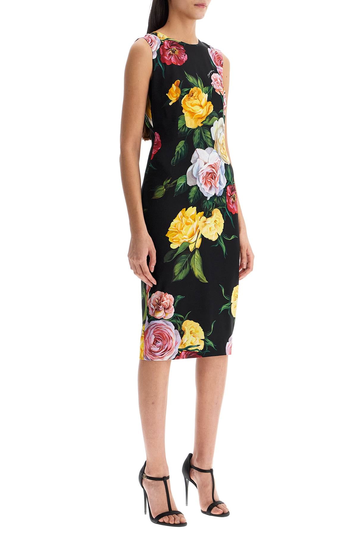 Dolce & Gabbana Women's Elegant Black Floral Silk Dress Knee-Length