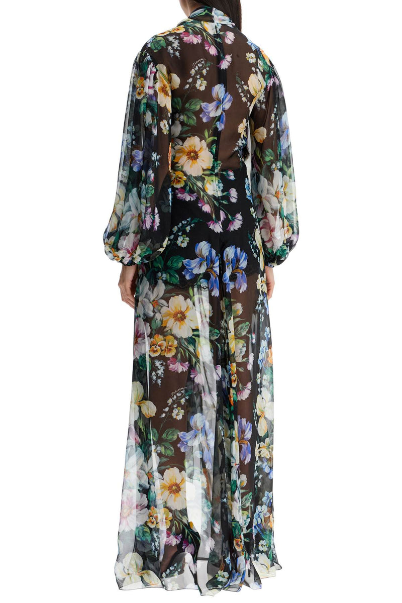 Dolce & Gabbana Women's Long Black Silk Dress With Floral Pattern