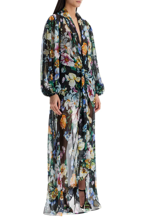 Dolce & Gabbana Women's Long Black Silk Dress With Floral Pattern