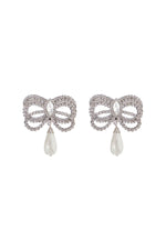 Alessandra Rich Women's Hypoallergenic Brass Earrings In Silver With Bow And Drop Pearl