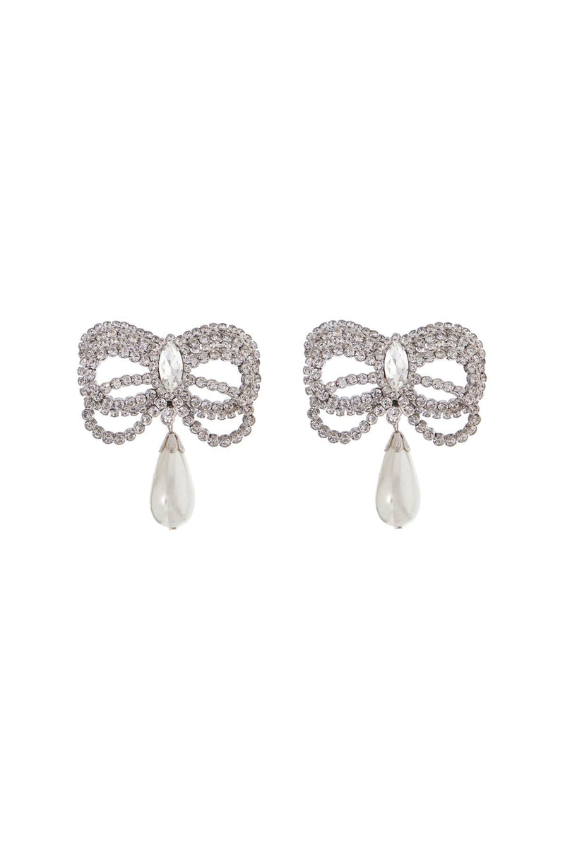 Alessandra Rich Women's Hypoallergenic Brass Earrings In Silver With Bow And Drop Pearl