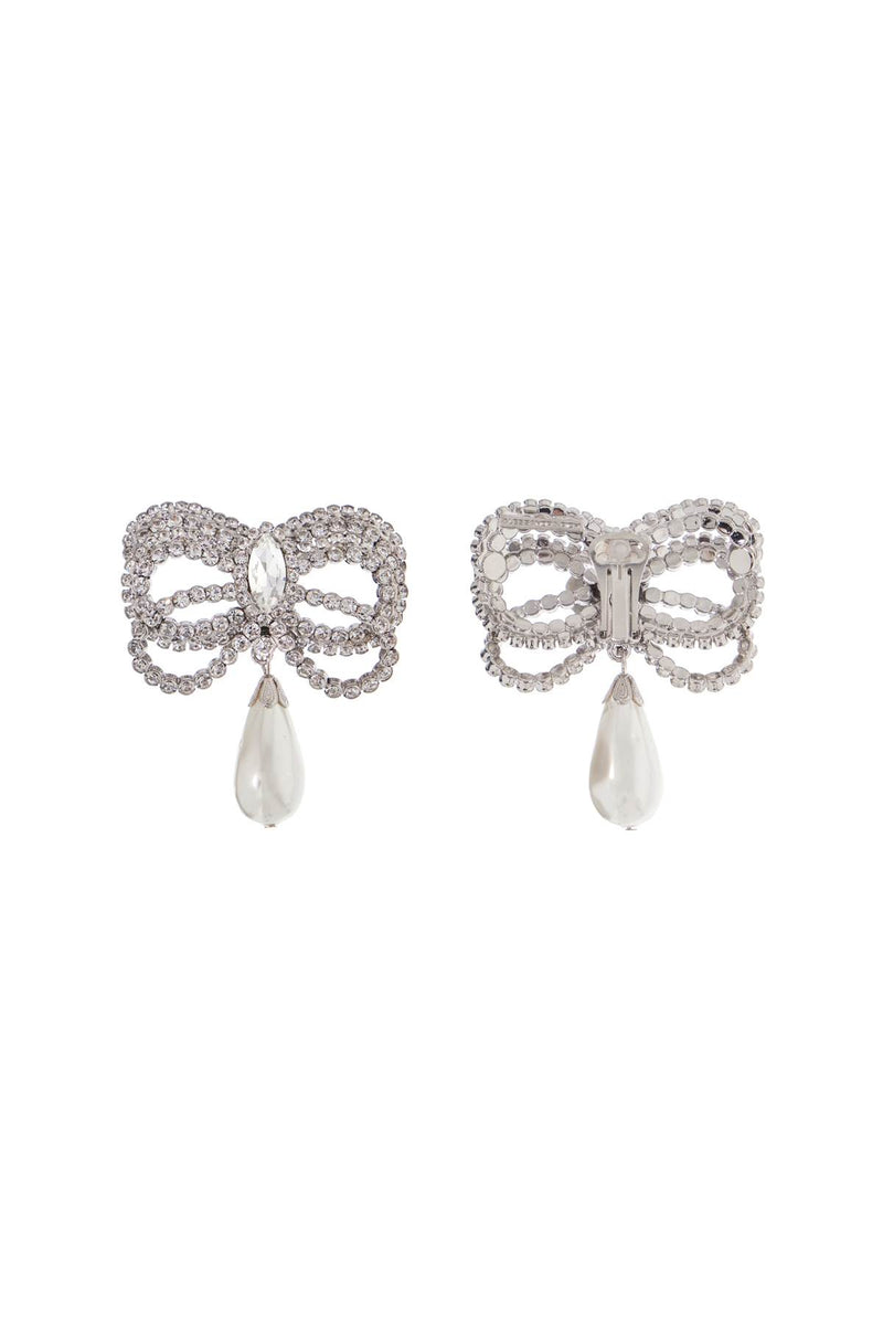 Alessandra Rich Women's Hypoallergenic Brass Earrings In Silver With Bow And Drop Pearl