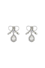 Alessandra Rich Women's Bow Earrings With Crystal Pendant In Silver-Plated Brass