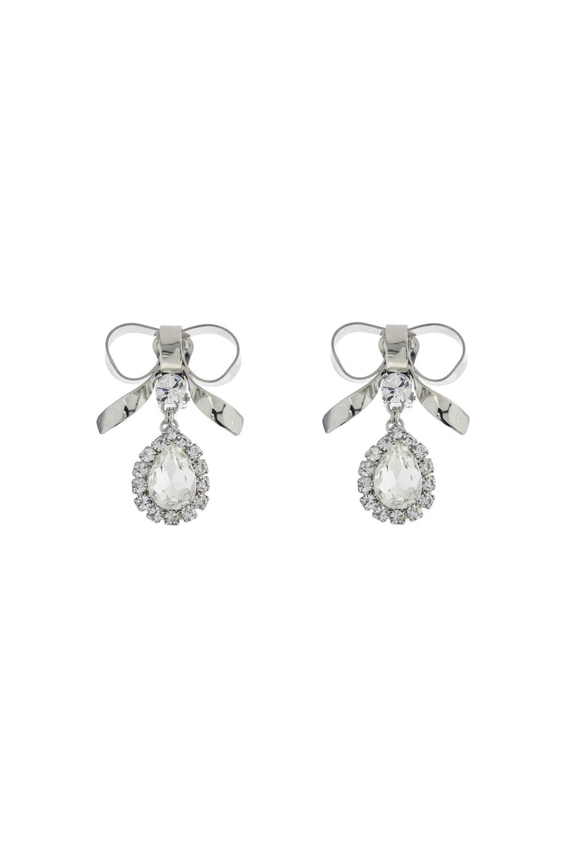 Alessandra Rich Women's Bow Earrings With Crystal Pendant In Silver-Plated Brass