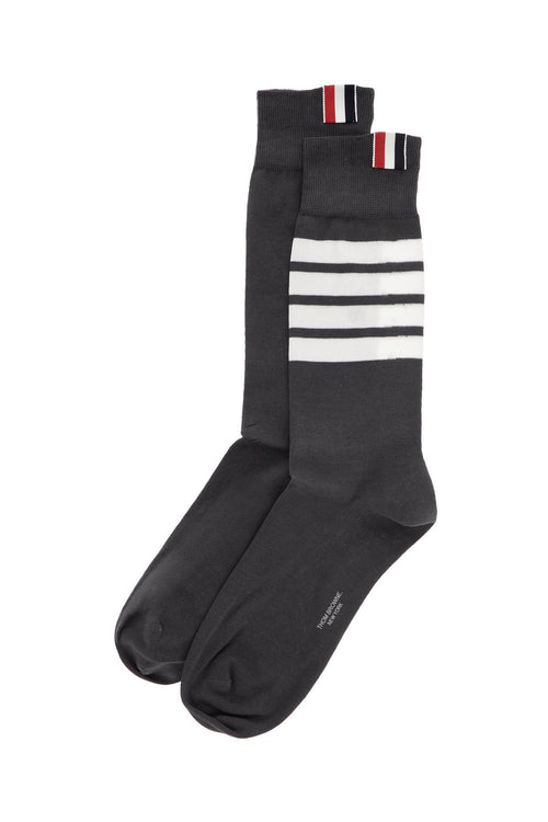 Thom Browne Women's Dark Grey Cotton Mid-Calf Socks With 4 White Stripes