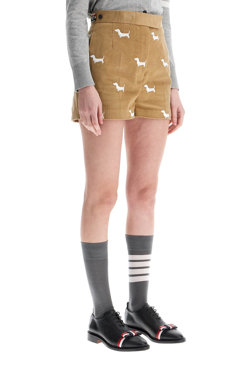 Thom Browne Women's Khaki Corduroy Shorts With White Dog Pattern