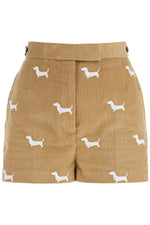 Thom Browne Women's Khaki Corduroy Shorts With White Dog Pattern