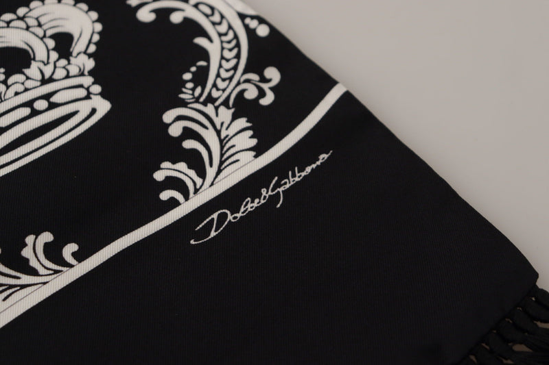 Dolce & Gabbana Silk Royal Crown Print Logo Shawl Fringe Scarf in Black for  Men