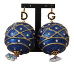 Dolce & Gabbana Blue Christmas Ball Crystal Hook Gold Brass Women's Earrings