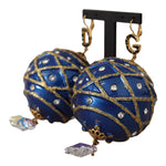 Dolce & Gabbana Blue Christmas Ball Crystal Hook Gold Brass Women's Earrings