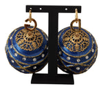 Dolce & Gabbana Blue Christmas Ball Crystal Hook Gold Brass Women's Earrings