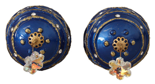 Dolce & Gabbana Blue Christmas Ball Crystal Hook Gold Brass Women's Earrings