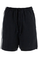 Y-3 Men's Black Cotton Shorts With White Stripes