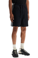 Y-3 Men's Black Cotton Shorts With White Stripes