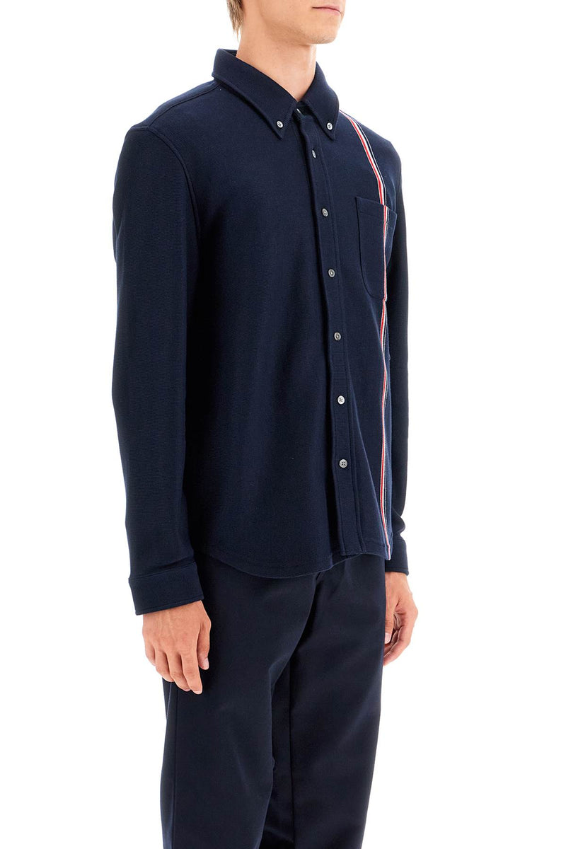 Thom Browne Men's "Button-Down Overshirt In Knit With Tricolor