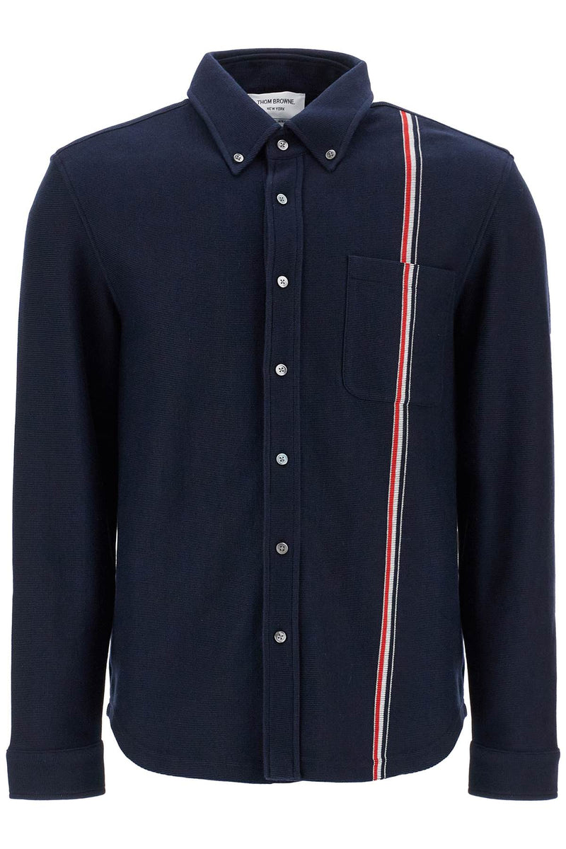 Thom Browne Men's "Button-Down Overshirt In Knit With Tricolor