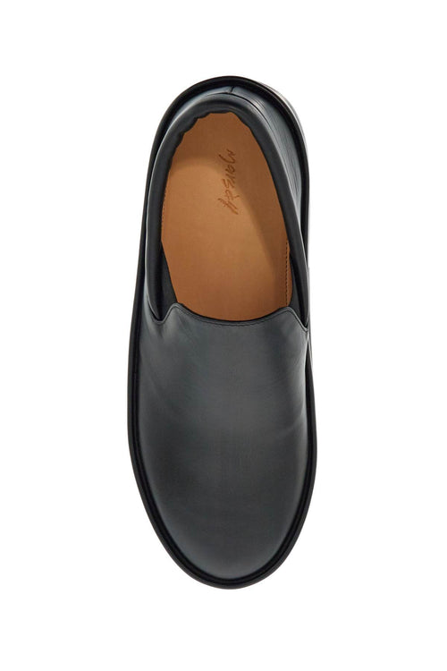 Marsell Men's Minimalist Black Calfskin Slip-On Slippers With Rubber Sole