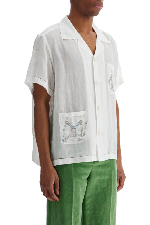 Bode Men's Embroidered Linen Shirt