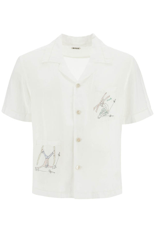 Bode Men's Embroidered Linen Shirt