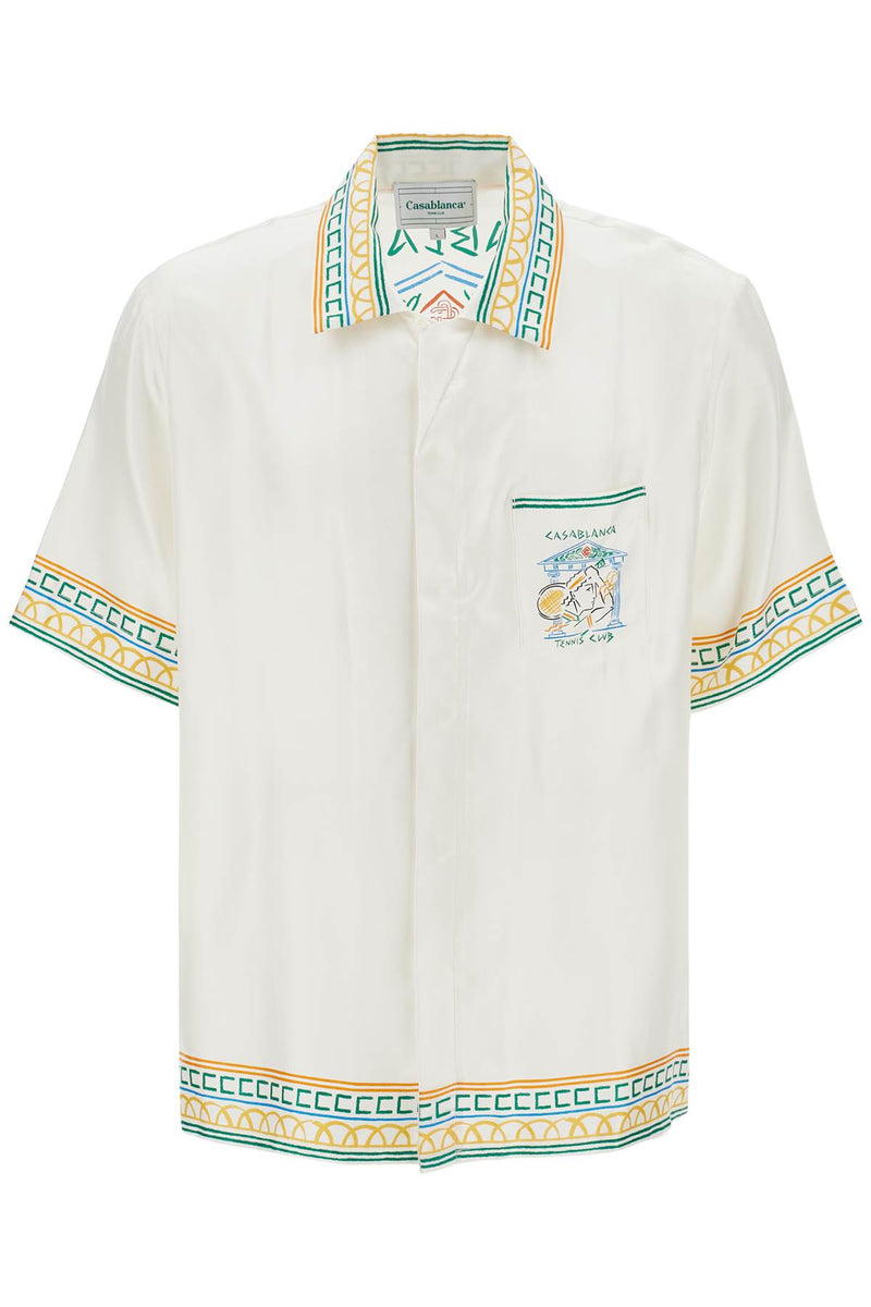 Casablanca Men's Silk Crayon Temple Tennis Club Shirt