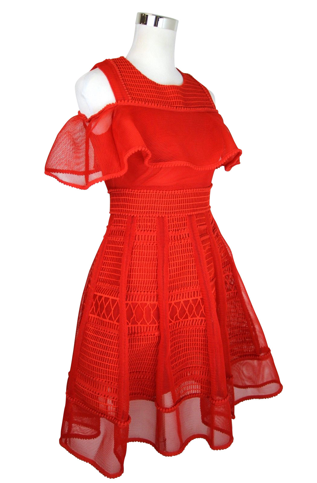 Maje Women's A-line Red Polyester Mesh-Kint Embroidered Dress